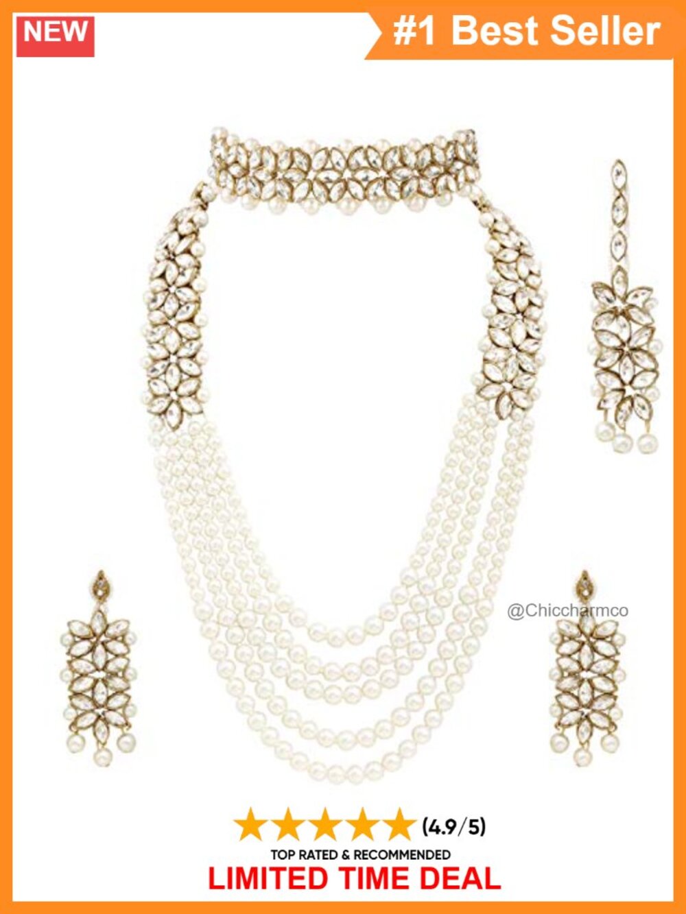 Bridal Jewelry Set Choker Long Necklace Earrings Maang Tikka Handcrafted Wedding